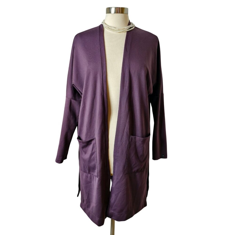 MPG Womens S Open Front Cardigan Purple Pockets Lng Slv Split Sides Sweater Chic